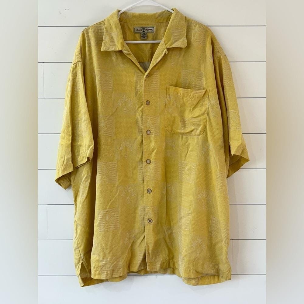 Tommy Bahama 100% Silk Palm Tree Camp Shirt Men's 3XB Short Sleeve Yellow